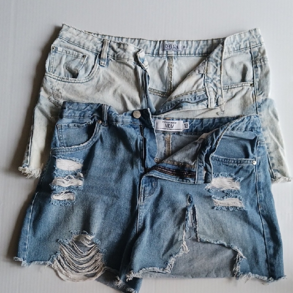 Distressed Denim Shorts Set